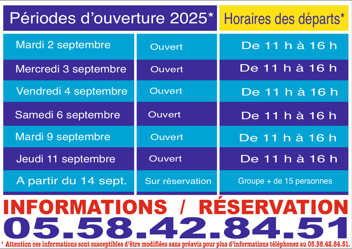Calendrier d’ouverture de la base Atlantis Loisirs